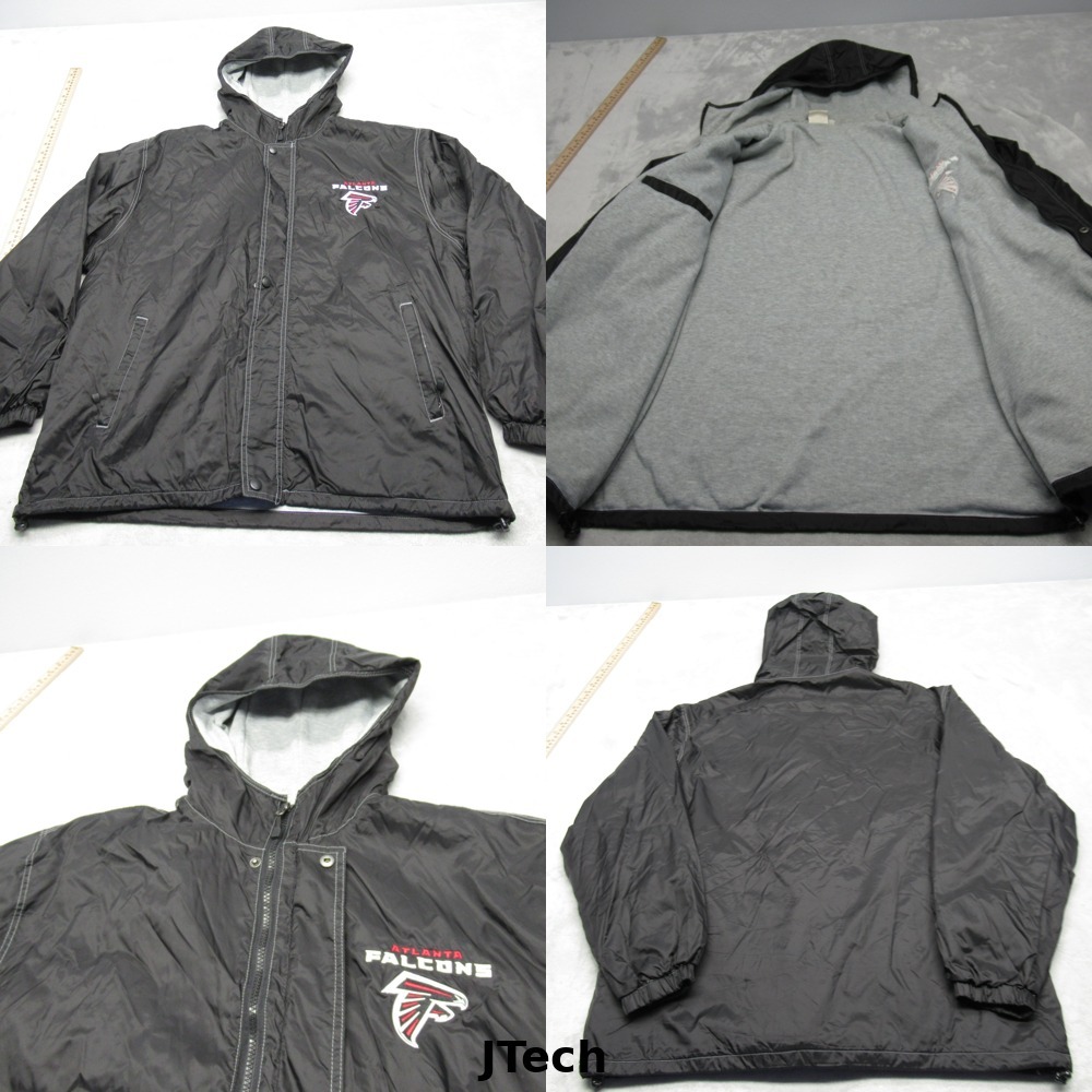 Atlanta Falcons Rain Jacket Men Large NFL Black Snap Zip Front Lined Hooded